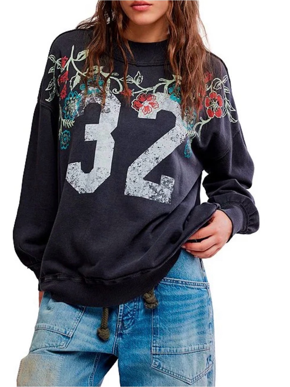 NWT Free People We The Free Palm Spring Graphic Mock Neck Washed Black SZ XS - Picture 6 of 16